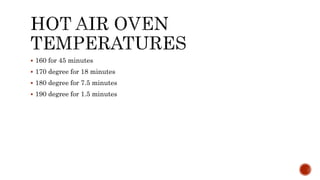  160 for 45 minutes
 170 degree for 18 minutes
 180 degree for 7.5 minutes
 190 degree for 1.5 minutes
 