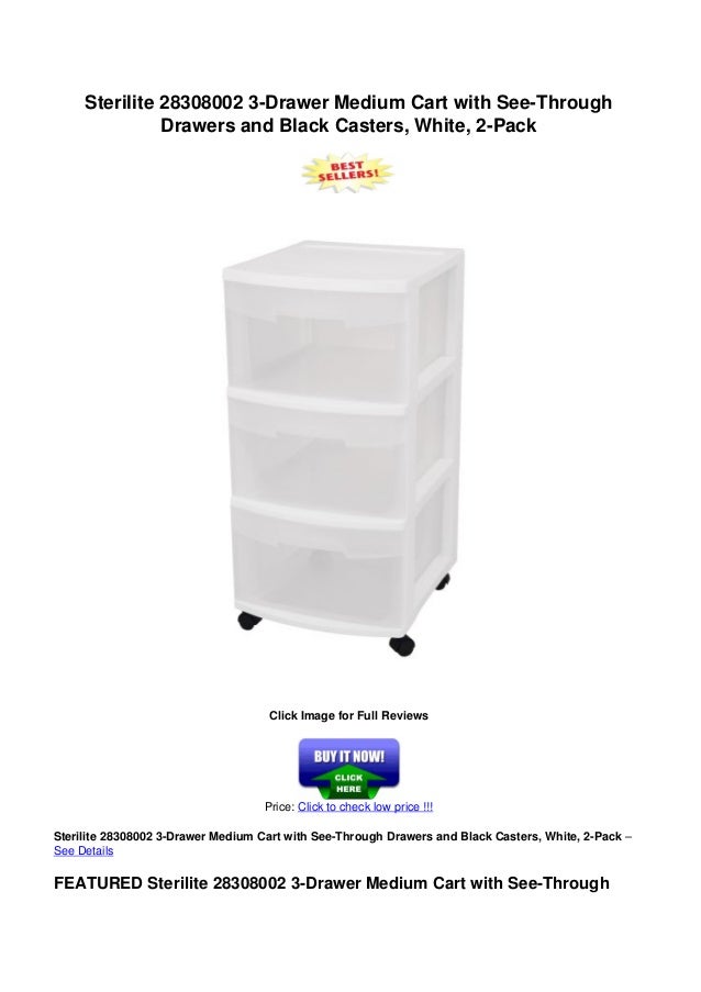Sterilite 28308002 3 Drawer Medium Cart With See Through Drawers And