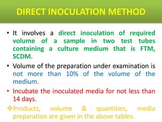 Direct Inoculation Steps Sterility testing | PPTX