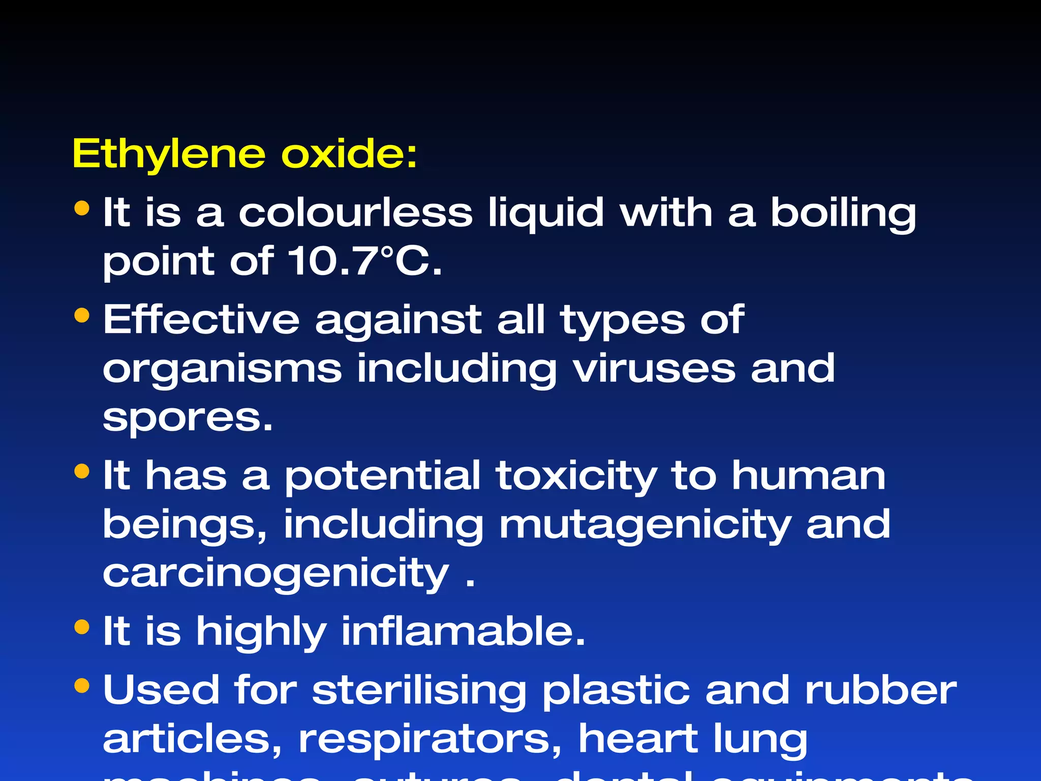 Boiling : Boiling for 10 – 30 minutes may kill most of vegetative forms but spores with stand boiling. Tyndallisation  : Steam at 100C for 20 minutes on three successive days Used for egg , serum and sugar containing media. Steam steriliser : Steam at 100°C for 90 minutes. Used for media which are decomposed at high temperature. 