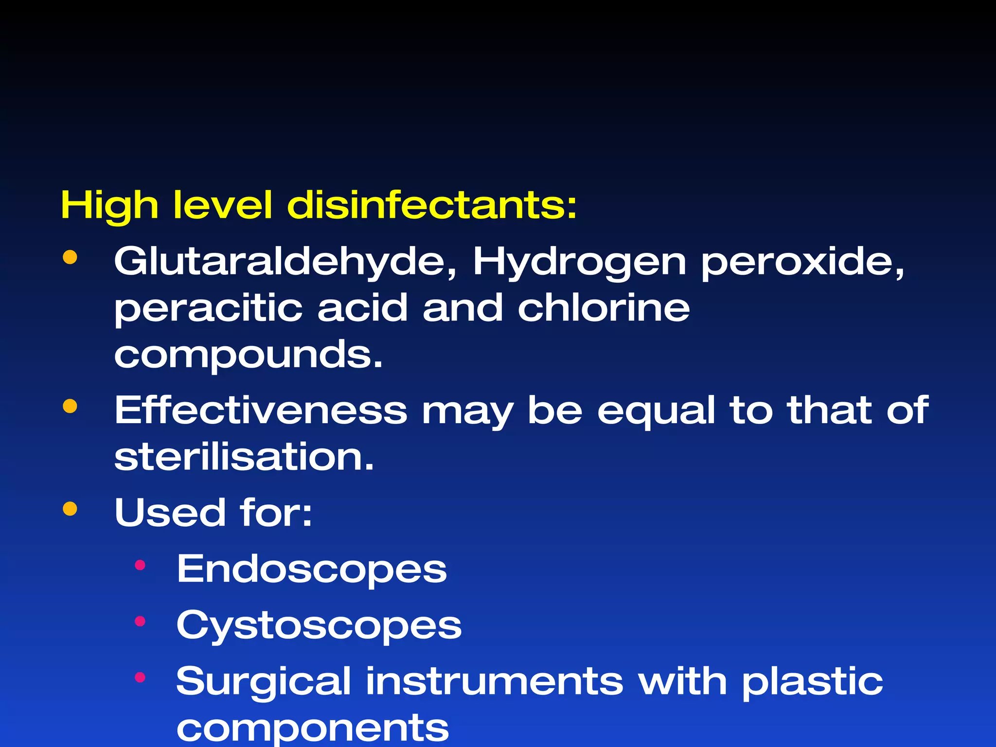 Antiseptics : Chemical disinfectants which can safely applied to living tissues and are used to prevent infection by inhibiting the growth of microorganisms. Asepsis : Technique by which the occurrence of infection into an uninfected tissue is prevented. 