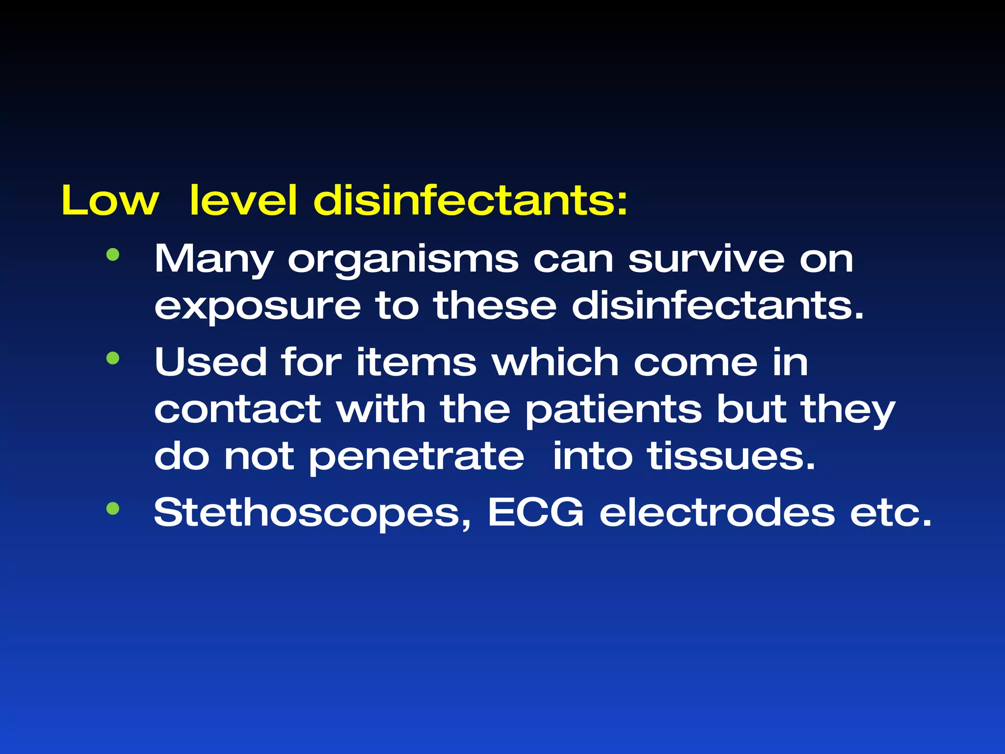 Uses of sterilisation: Sterilisation of materials, instruments used in surgical and diagnostic procedures. Sterilisation of Media and reagents used in the microbiology laboratory. Food and drug manufacturing to ensure safety from contaminating organisms. 
