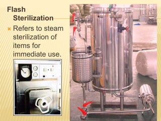 Flash
Sterilization
 Refers to steam
sterilization of
items for
immediate use.
 