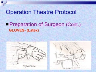 Operation Theatre Protocol Preparation of Surgeon  (Cont.) GLOVES- (Latex) 