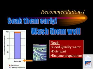 Recommendation-1
Need:
•Good Quality water
•Detergent
•Enzyme preparations
 