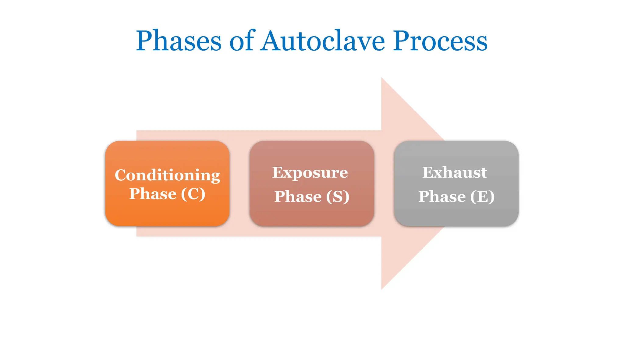 Phases of Autoclave Process
Conditioning
Phase (C)
Exposure
Phase (S)
Exhaust
Phase (E)
 