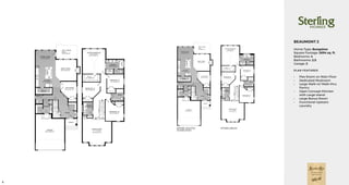 5
BEAUMONT 2
Home Type: Bungalow
Square Footage: 2694 sq. ft.
Bedrooms: 4
Bathrooms: 2.5
Garage: 2
PLAN FEATURES
•	 Flex Room on Main Floor
•	 Dedicated Mudroom
•	 Large Walk-in/ Walk-thru
Pantry
•	 Open Concept Kitchen
with Large Island
•	 Large Bonus Room
•	 Functional Upstairs
Laundry
 