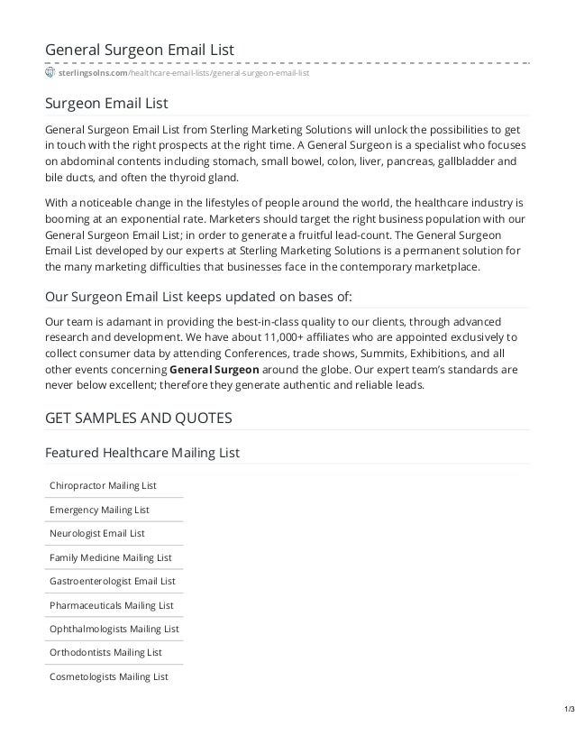 GENERAL SURGEON EMAIL LIST GENERAL SURGEON EMAIL LIST