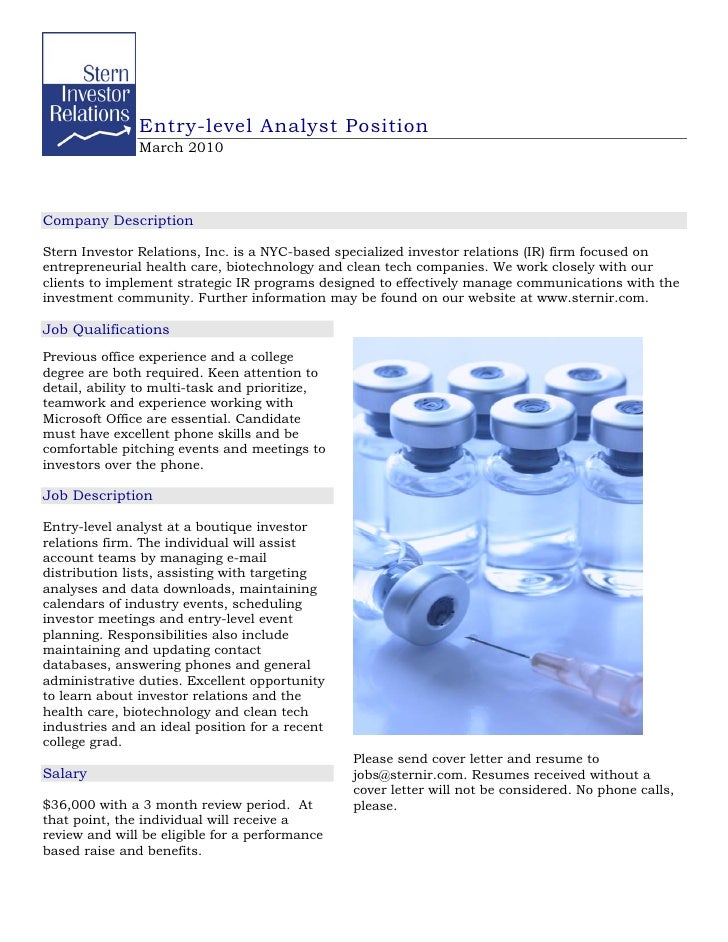stern investor relations entry level analyst job posting entry level microsoft jobs