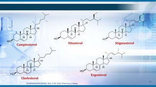 Camptosterol Sitosterol Stigmasterol
Cholesterol
Ergosterol
DHARMENDRA BARIA, Smt. S.M. Shah Pharmacy College
12
 