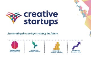 Accelerating the startups creating the future.
GROWING
Creative Business BUILDING the
Creative Economy
STRENGTHENING
Entrepreneurs
INCREASING
Creative Jobs
 