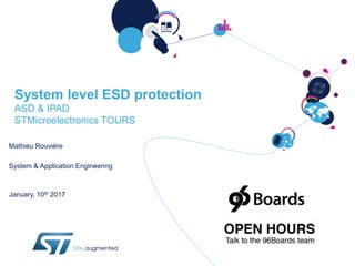 System level ESD protection overview
STMicroelectronics
Mathieu ROUVIERE
System & Application Engineering
Mohamed SAADNA
Product Marketing
January, 19th 2017
 