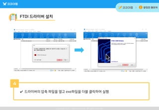Copyright 2020. nepes kocoafab. All rights reserved
Copyright 2021. nepes kocoafab. All rights reserved
FTDI 드라이버 설치
4
✔ 드라이버의 압축 파일을 열고 exe파일을 더블 클릭하여 실행
 