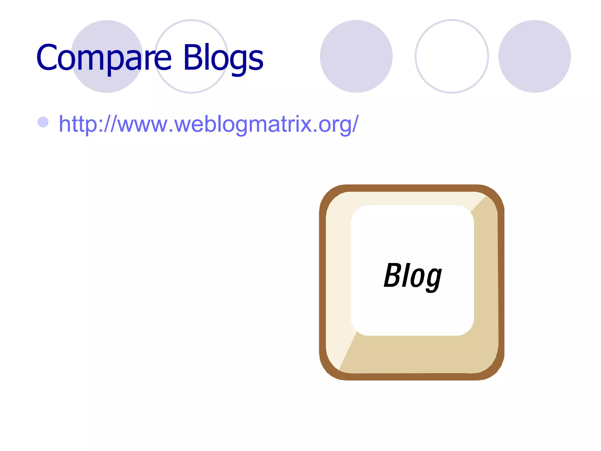 Compare Blogs http:// www.weblogmatrix.org / 