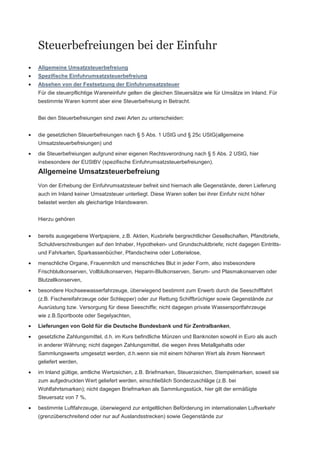 Steuerbefreiung bei der einfuhr / Tax exemptions on importation | PDF