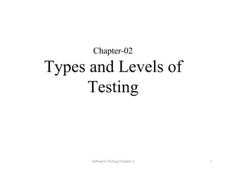 Chapter-02
Types and Levels of
Testing
1
Software Testing-Chapter 2
 