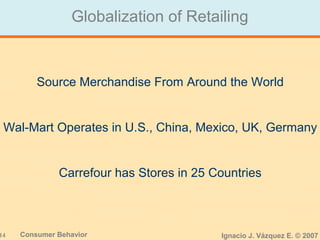 14 Consumer Behavior Ignacio J. Vázquez E. © 2007
Globalization of Retailing
Source Merchandise From Around the World
Wal-Mart Operates in U.S., China, Mexico, UK, Germany
Carrefour has Stores in 25 Countries
 