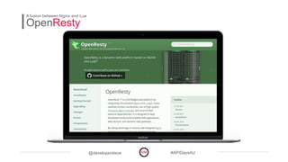 @developersteve #APIDaysAU
OpenResty
A fusion between Nginx and Lua
 