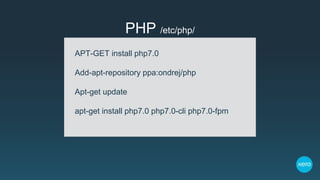 PHP /etc/php/
APT-GET install php7.0
Add-apt-repository ppa:ondrej/php
Apt-get update
apt-get install php7.0 php7.0-cli php7.0-fpm
 