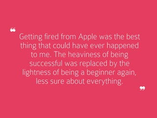 Getting fired from Apple was the best
thing that could have ever happened
to me. The heaviness of being
successful was rep...