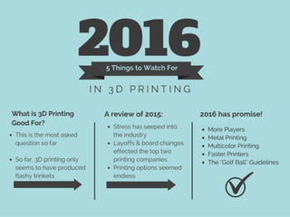 5 Things to Watch For in 3D Printing in 2016