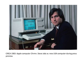 CIRCA 1983: Apple computer Chrmn. Steve Jobs w. new LISA computer during press
preview.
 