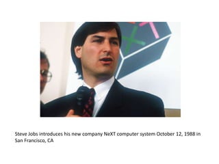 Steve Jobs introduces his new company NeXT computer system October 12, 1988 in
San Francisco, CA
 