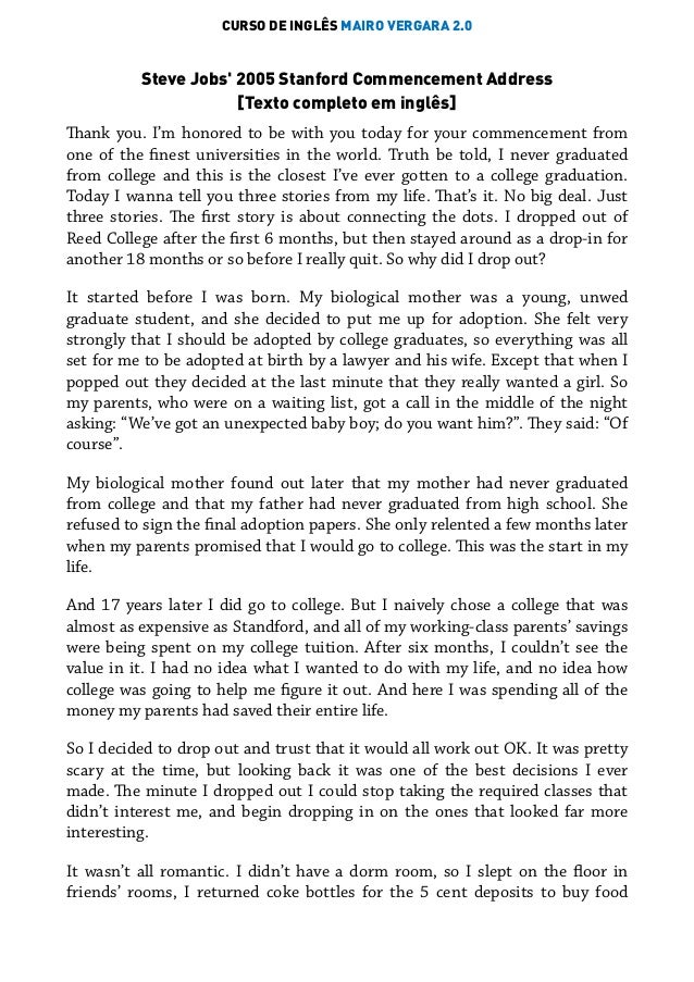 Steve Jobs 05 Stanford Commencement Address Textos Completo Em In