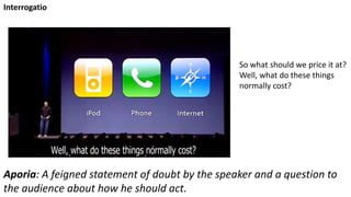 So what should we price it at?
Well, what do these things
normally cost?
Interrogatio
Aporia: A feigned statement of doubt by the speaker and a question to
the audience about how he should act.
 