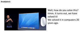 Anadiplosis
Well, how do you solve this?
Hmm. It turns out, we have
solved it!
We solved it in computers 20
years ago.
 