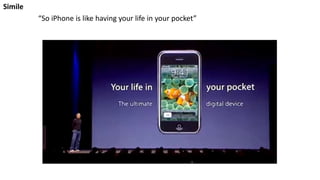 “So iPhone is like having your life in your pocket”
Simile
 