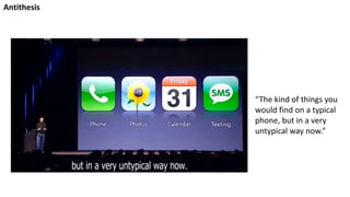 “The kind of things you
would find on a typical
phone, but in a very
untypical way now.”
Antithesis
 