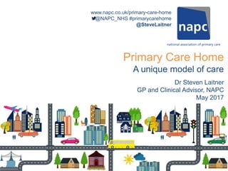www.napc.co.uk/primary-care-home
@NAPC_NHS #primarycarehome
@SteveLaitner
Primary Care Home
A unique model of care
Dr Steven Laitner
GP and Clinical Advisor, NAPC
May 2017
 