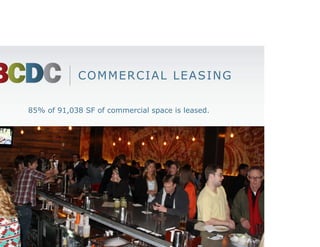 COMMERCIAL LEASING

85% of 91,038 SF of commercial space is leased.
 