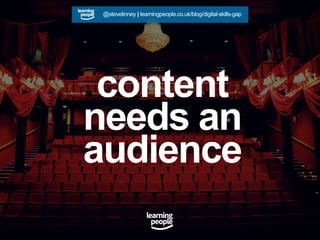 content
needs an
audience
@stevelinney | learningpeople.co.uk/blog/digital-skills-gap
 