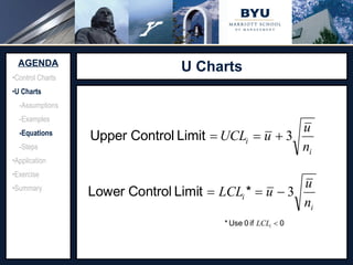U Charts Source:  http://www.adeptscience.co.uk/kb/article/642A   (11/26/07) AGENDA Control Charts U Charts -Assumptions -Examples -Equations -Steps Application Exercise Summary 