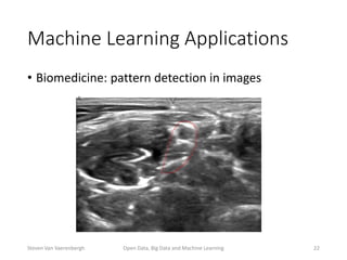 Machine Learning Applications
• Biomedicine: pattern detection in images
Open Data, Big Data and Machine Learning 22Steven Van Vaerenbergh
 
