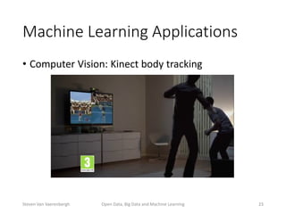 Machine Learning Applications
• Computer Vision: Kinect body tracking
Open Data, Big Data and Machine Learning 23Steven Van Vaerenbergh
 