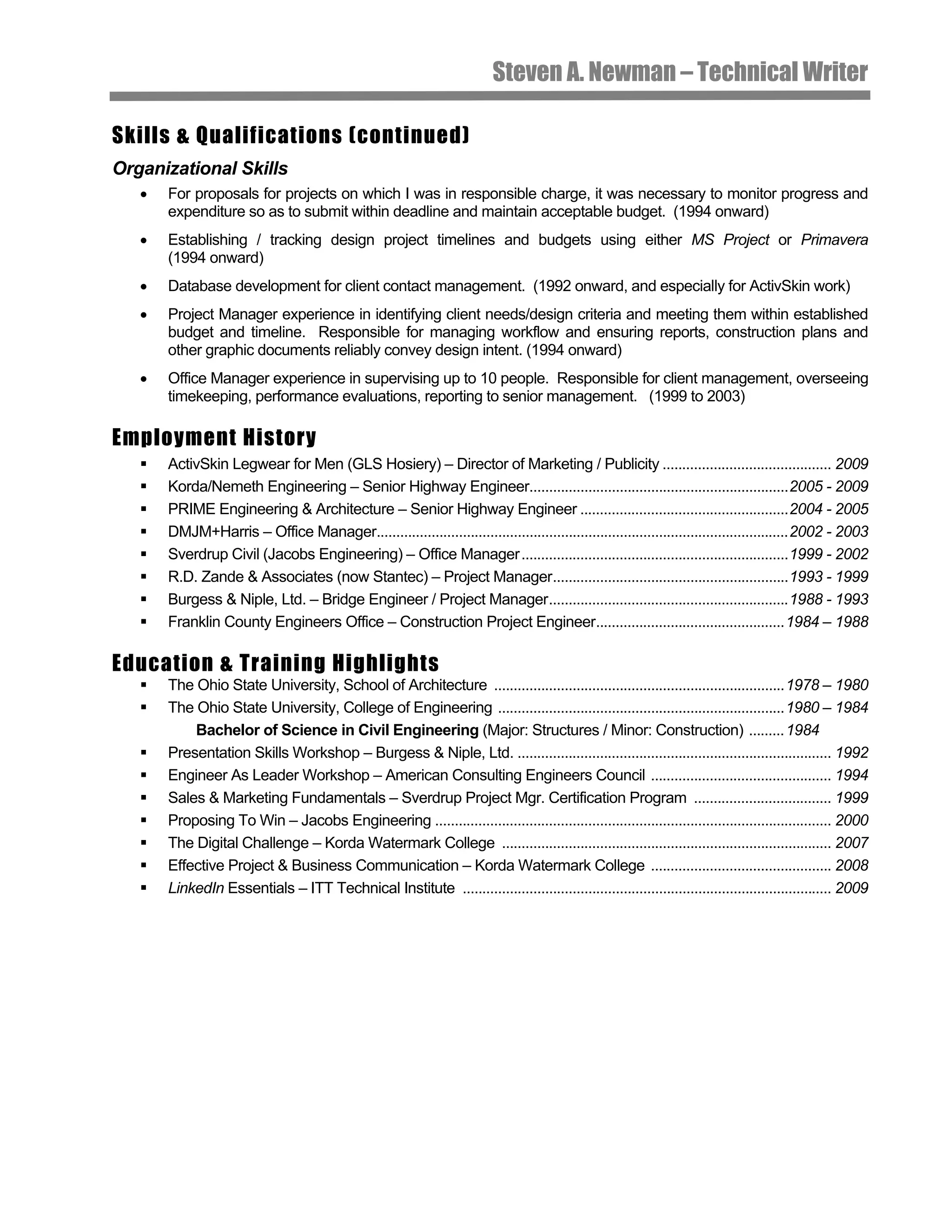 Technical Writer Resume Steve - Technical Writer Resume Steve Newman 2 2048 