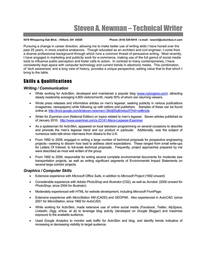 Technical Writer Resume Steve - Technical Writer Resume Steve Newman 1 638 