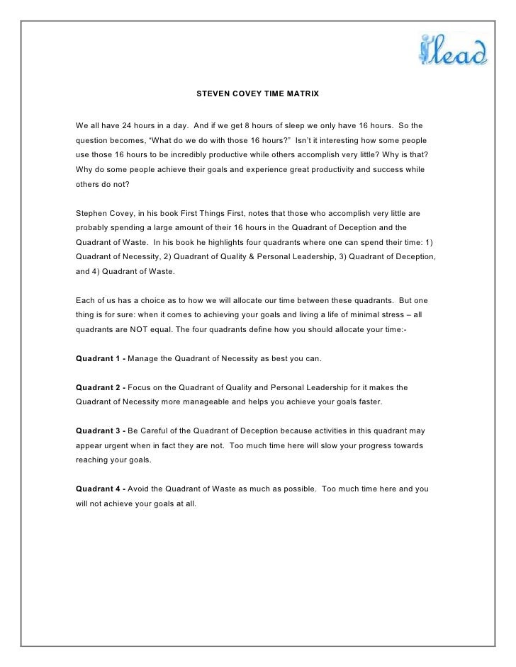 Steven Covey Time Matrix