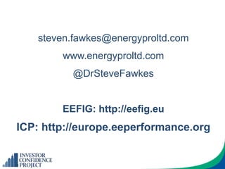 steven.fawkes@energyproltd.com
www.energyproltd.com
@DrSteveFawkes
EEFIG: http://eefig.eu
ICP: http://europe.eeperformance.org
 