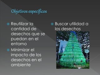  Reutilizar la
cantidad de
desechos que se
puedan en el
entorno
 Minimizar el
impacto de los
desechos en el
ambiente
 Buscar utilidad a
los desechos
 