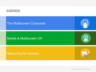 Google Confidential and Proprietary
AGENDA
Mobile Site showcase
The Multiscreen Consumer
Mobile & Multiscreen UX
Measuring for success
 