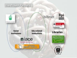 The Project Partners

Social
institutions

Educational
institutions

Libraries

 