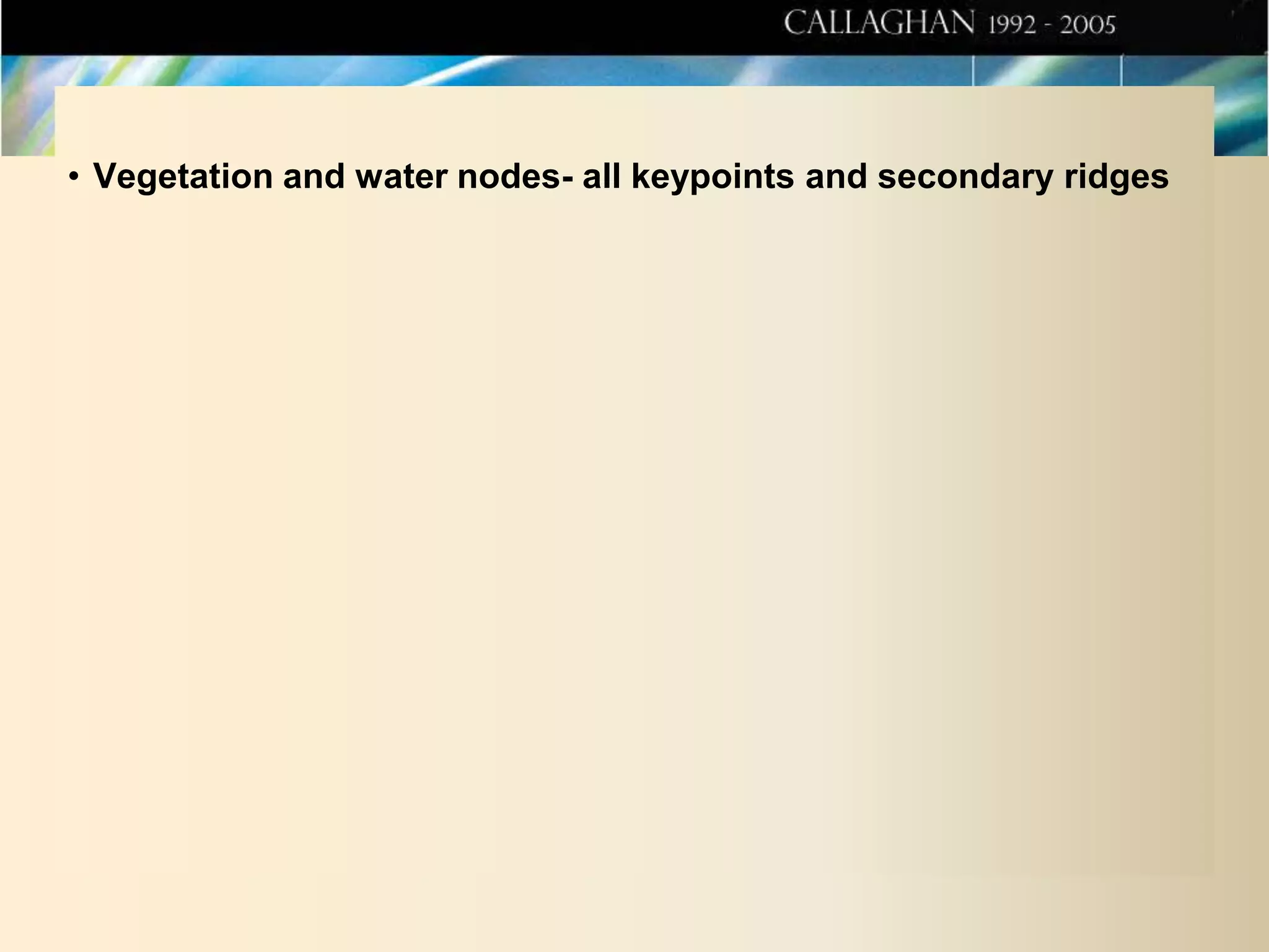• Vegetation and water nodes- all keypoints and secondary ridges

 