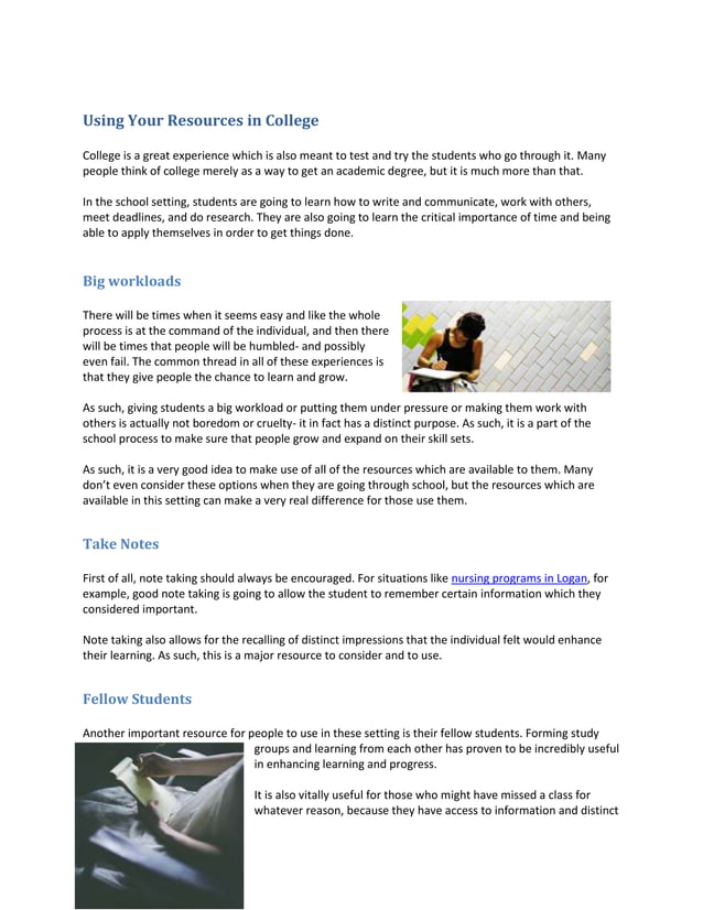Using Your Resources in College | PDF