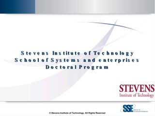 Stevens Institute of Technology School of Systems and enterprises Doctoral Program © Stevens Institute of Technology, All Rights Reserved 