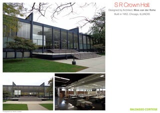 S R Crown Hall
Designed by Architect, Mies van der Rohe
Built in 1952, Chicago, Illinois

Photography by Steven Cortese

 