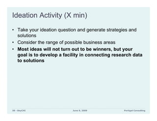 Ideation Activity (X min)
• Take your ideation question and generate strategies and
  solutions
• Consider the range of po...